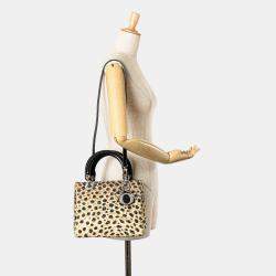 Dior Brown Medium Canvas Cannage Leopard Print Lady Dior
