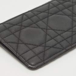 Pre Owned Dior Black Ultra Matte Cannage Leather Lady Dior Zip Card Holder