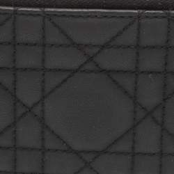 Pre Owned Dior Black Ultra Matte Cannage Leather Lady Dior Zip Card Holder