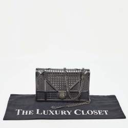 Dior Dark Grey Micro Cannage Patent Leather Diorama Wallet on Chain