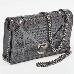 Dior Dark Grey Micro Cannage Patent Leather Diorama Wallet on Chain