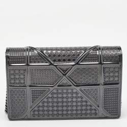 Dior Dark Grey Micro Cannage Patent Leather Diorama Wallet on Chain