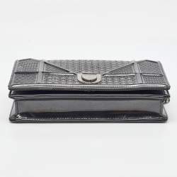 Dior Dark Grey Micro Cannage Patent Leather Diorama Wallet on Chain