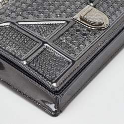 Dior Dark Grey Micro Cannage Patent Leather Diorama Wallet on Chain
