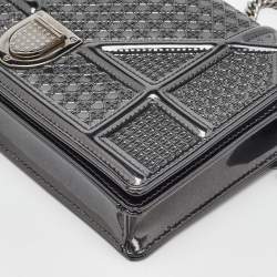 Dior Dark Grey Micro Cannage Patent Leather Diorama Wallet on Chain