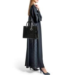 Pre Owned Dior Black Cannage Patent Leather Large Lady Dior Tote