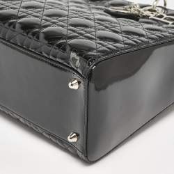 Pre Owned Dior Black Cannage Patent Leather Large Lady Dior Tote