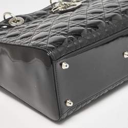 Pre Owned Dior Black Cannage Patent Leather Large Lady Dior Tote