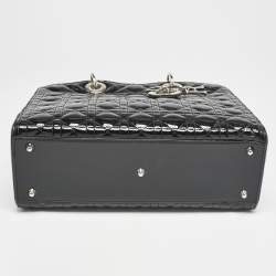 Pre Owned Dior Black Cannage Patent Leather Large Lady Dior Tote