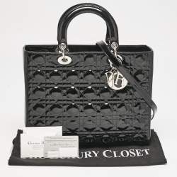 Pre Owned Dior Black Cannage Patent Leather Large Lady Dior Tote
