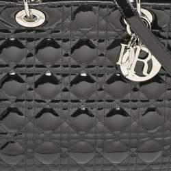 Pre Owned Dior Black Cannage Patent Leather Large Lady Dior Tote