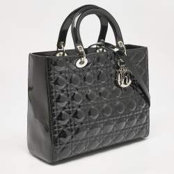 Pre Owned Dior Black Cannage Patent Leather Large Lady Dior Tote