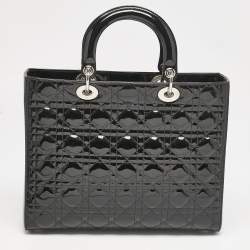 Pre Owned Dior Black Cannage Patent Leather Large Lady Dior Tote