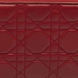 Dior Red Cannage Leather Lady Dior Zip Continental Wallet
