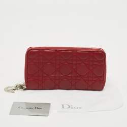 Dior Red Cannage Leather Lady Dior Zip Continental Wallet