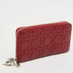 Dior Red Cannage Leather Lady Dior Zip Continental Wallet