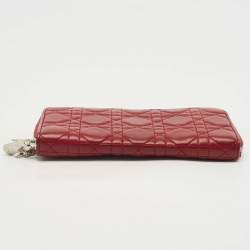 Dior Red Cannage Leather Lady Dior Zip Continental Wallet