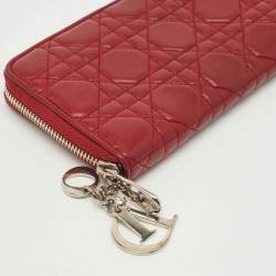 Dior Red Cannage Leather Lady Dior Zip Continental Wallet