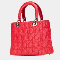 Dior Red Medium Lambskin Cannage Lady Dior