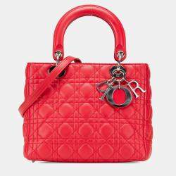Dior Red Medium Lambskin Cannage Lady Dior
