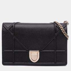 Dior Black Grained Calfskin Diorama Wallet on Chain
