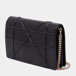 Dior Black Grained Calfskin Diorama Wallet on Chain