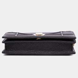 Dior Black Grained Calfskin Diorama Wallet on Chain