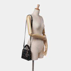 Dior Black Mini Satin Cannage Strass Crystal Embellished Lady Dior
