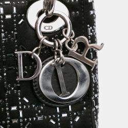 Dior Black Mini Satin Cannage Strass Crystal Embellished Lady Dior
