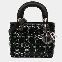 Dior Black Mini Satin Cannage Strass Crystal Embellished Lady Dior