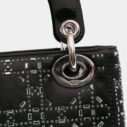 Dior Black Mini Satin Cannage Strass Crystal Embellished Lady Dior