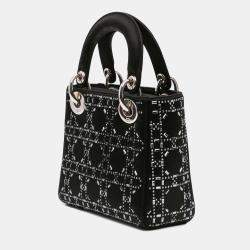 Dior Black Mini Satin Cannage Strass Crystal Embellished Lady Dior