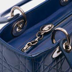 Dior Blue Medium Ultra Matte Calfskin Embossed Cannage Lady Dior