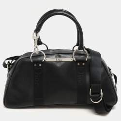 Dior Black Leather Crytal Hook Bowling Bag