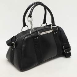 Dior Black Leather Crytal Hook Bowling Bag