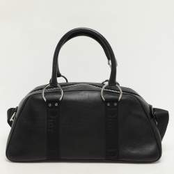 Dior Black Leather Crytal Hook Bowling Bag