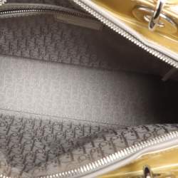 Pre Owned Dior Beige Cannage Patent Leather Large Lady Dior Tote