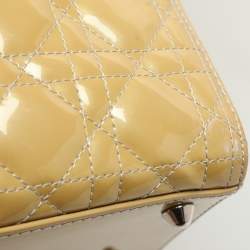 Pre Owned Dior Beige Cannage Patent Leather Large Lady Dior Tote