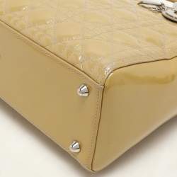Pre Owned Dior Beige Cannage Patent Leather Large Lady Dior Tote