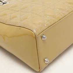 Pre Owned Dior Beige Cannage Patent Leather Large Lady Dior Tote