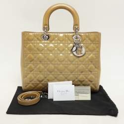 Pre Owned Dior Beige Cannage Patent Leather Large Lady Dior Tote
