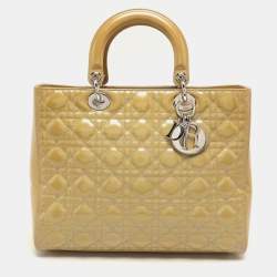 Pre Owned Dior Beige Cannage Patent Leather Large Lady Dior Tote