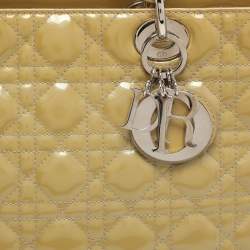 Pre Owned Dior Beige Cannage Patent Leather Large Lady Dior Tote