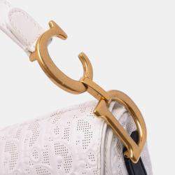 Dior White Perforated Oblique Embossed Calfskin Saddle Bag