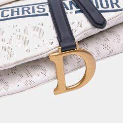 Dior White Perforated Oblique Embossed Calfskin Saddle Bag