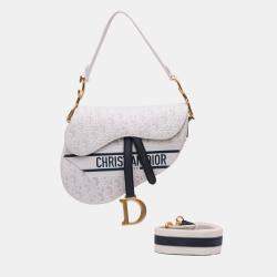 Dior White Perforated Oblique Embossed Calfskin Saddle Bag