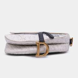 Dior White Perforated Oblique Embossed Calfskin Saddle Bag