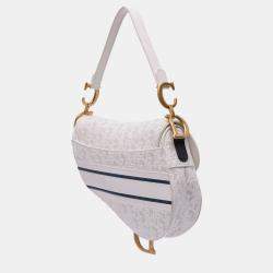 Dior White Perforated Oblique Embossed Calfskin Saddle Bag