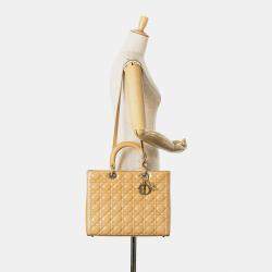 Dior Beige/Brown Large Patent Cannage Lady Dior