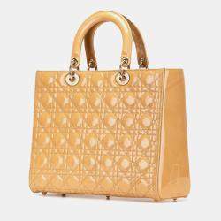 Dior Beige/Brown Large Patent Cannage Lady Dior